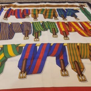 35x35 inch Hermes silk scarf with images of suspenders